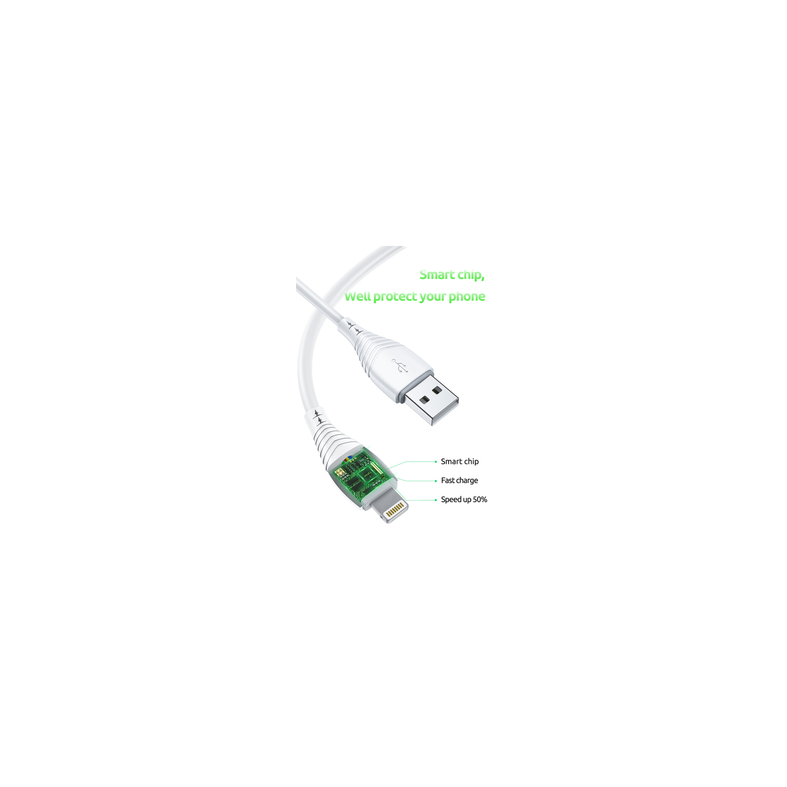 Дата кабель USB 2.0 AM to Lightning 1.2m Nature T-L830 White T-Phox (T-L830 White) изображение 7