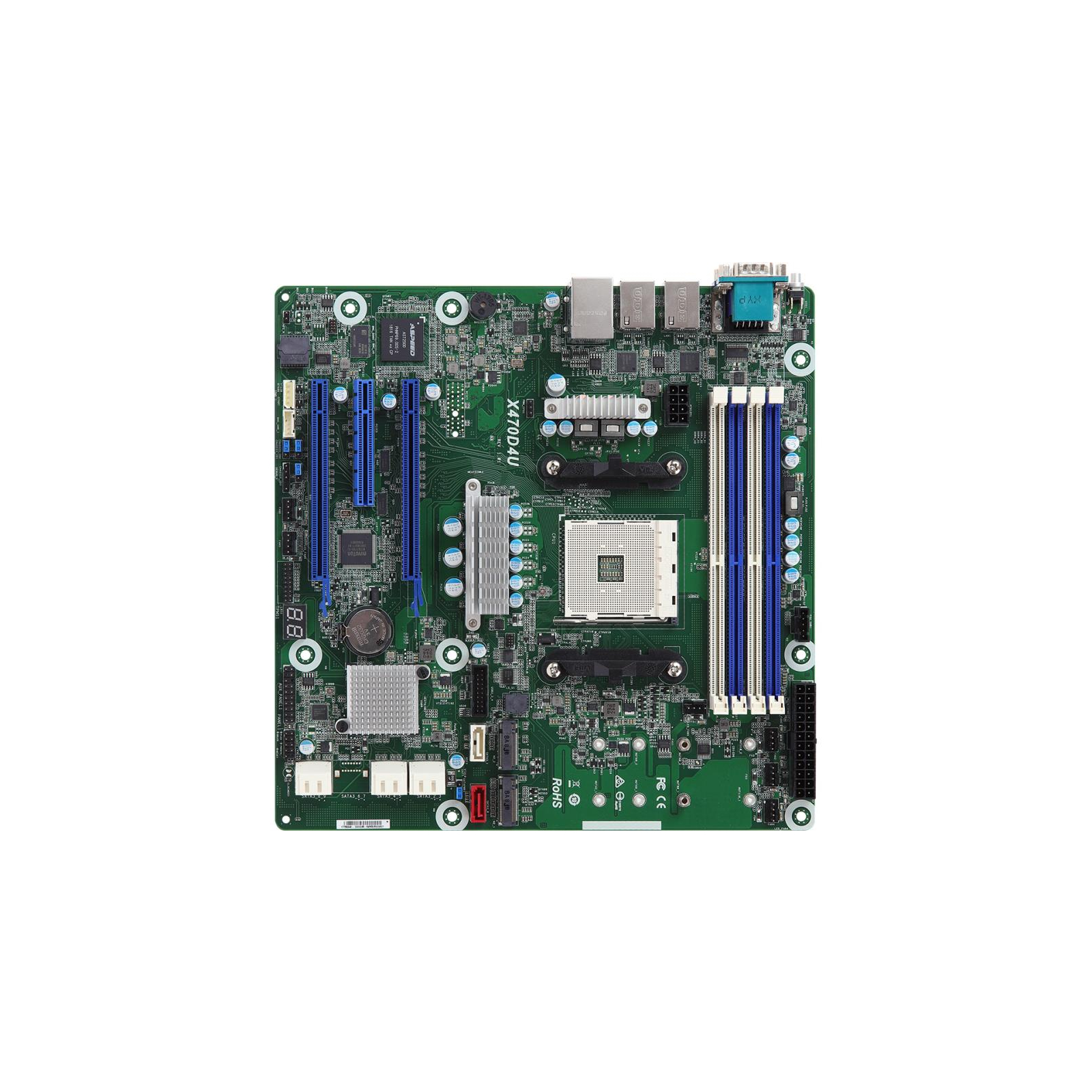 Серверна материнська плата ASRock AMD X470, S AM4, DDR4, SATA3, Dual M.2, Dual Intel GbE, Real (X470D4U)