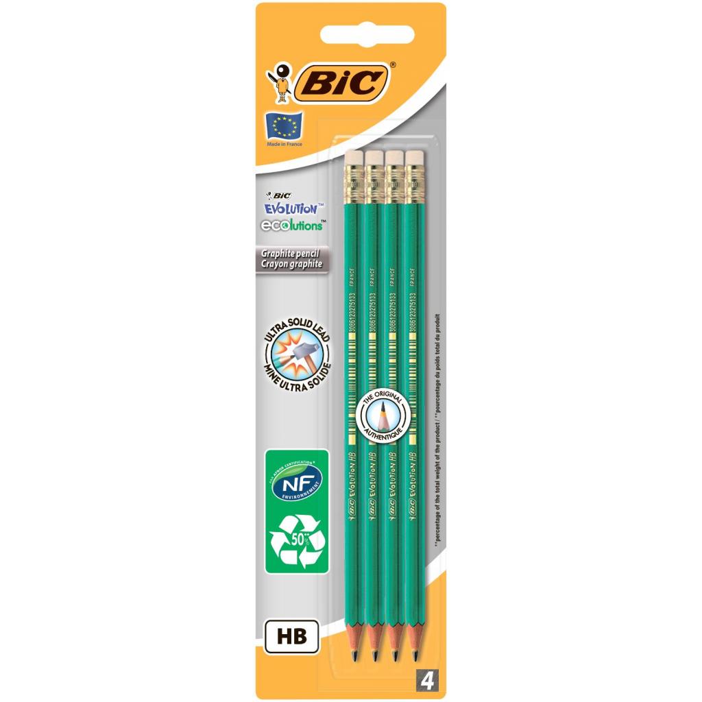 Олівець графітний Bic Evolution Eco HB з ластиком, 4шт (bc8902753)