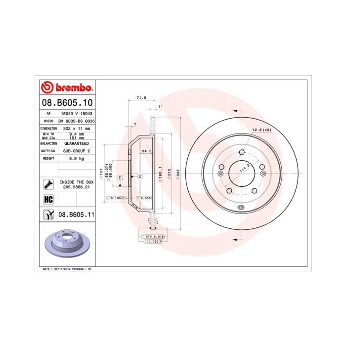 Гальмівний диск Brembo 08.B605.10