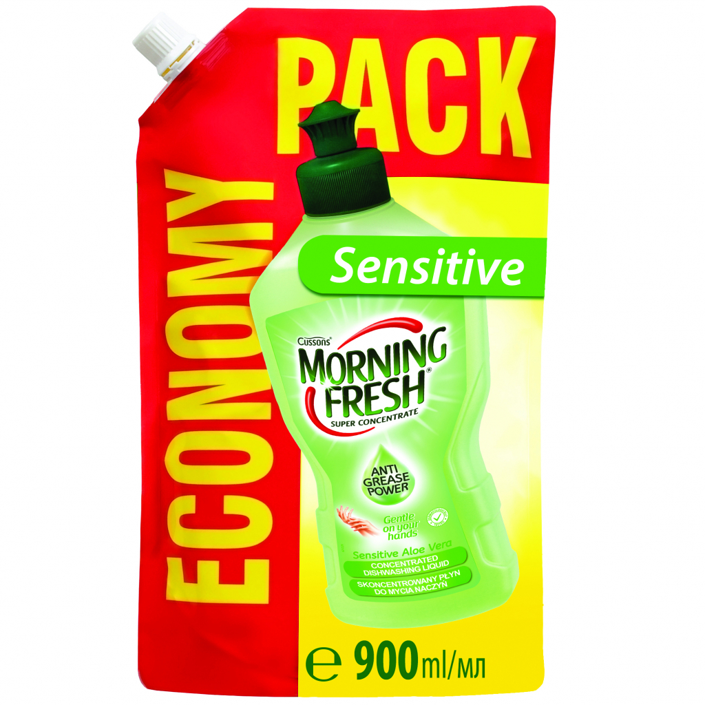 Засіб для ручного миття посуду Morning Fresh Sensitive Aloe Vera змінна упаковка 900 мл (5900998023430/5000101509858)