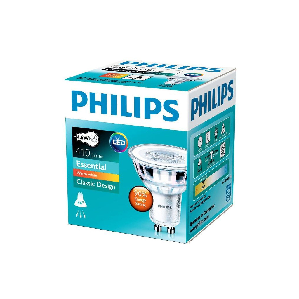 Лампочка Philips Essential LED 4.6-50W GU10 830 36D (929001218108) изображение 2