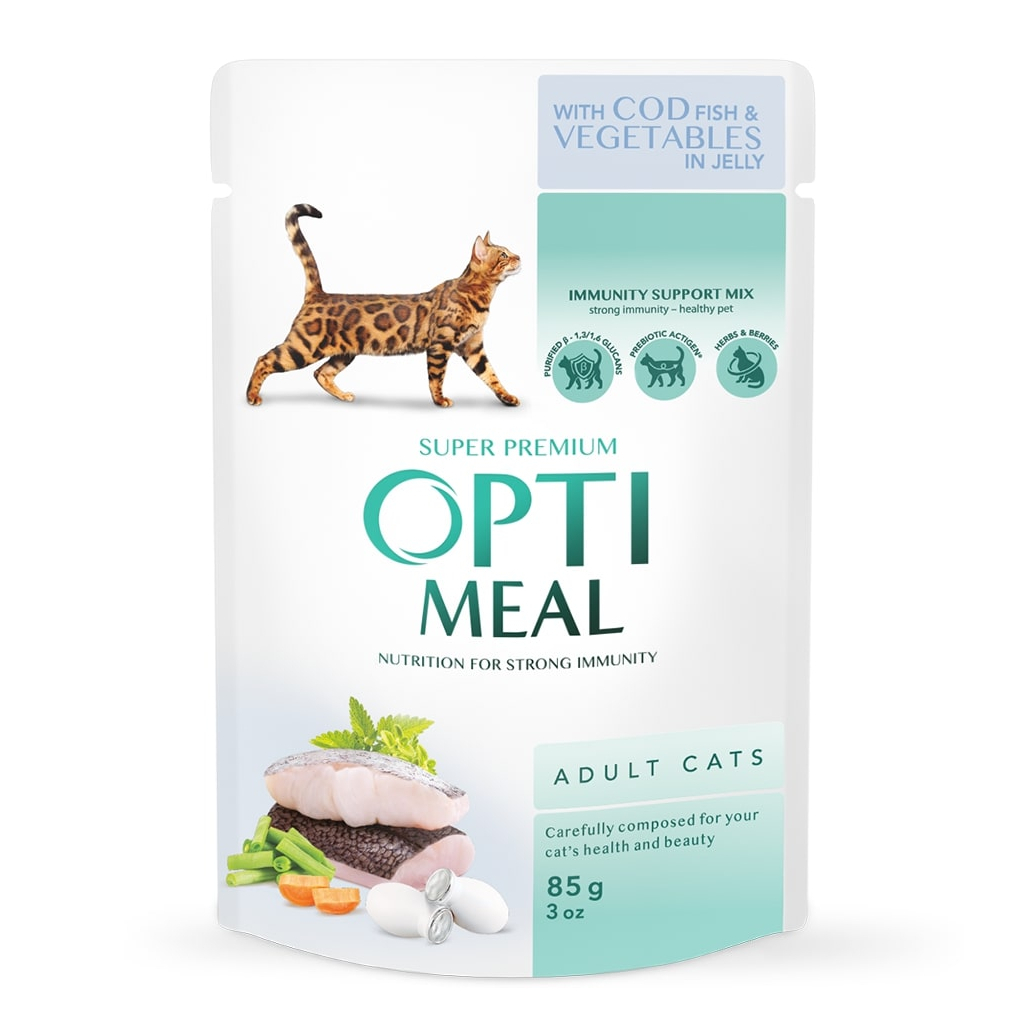 Влажный корм для кошек Optimeal с треской и овощами в желе 85 г (4820215364041)