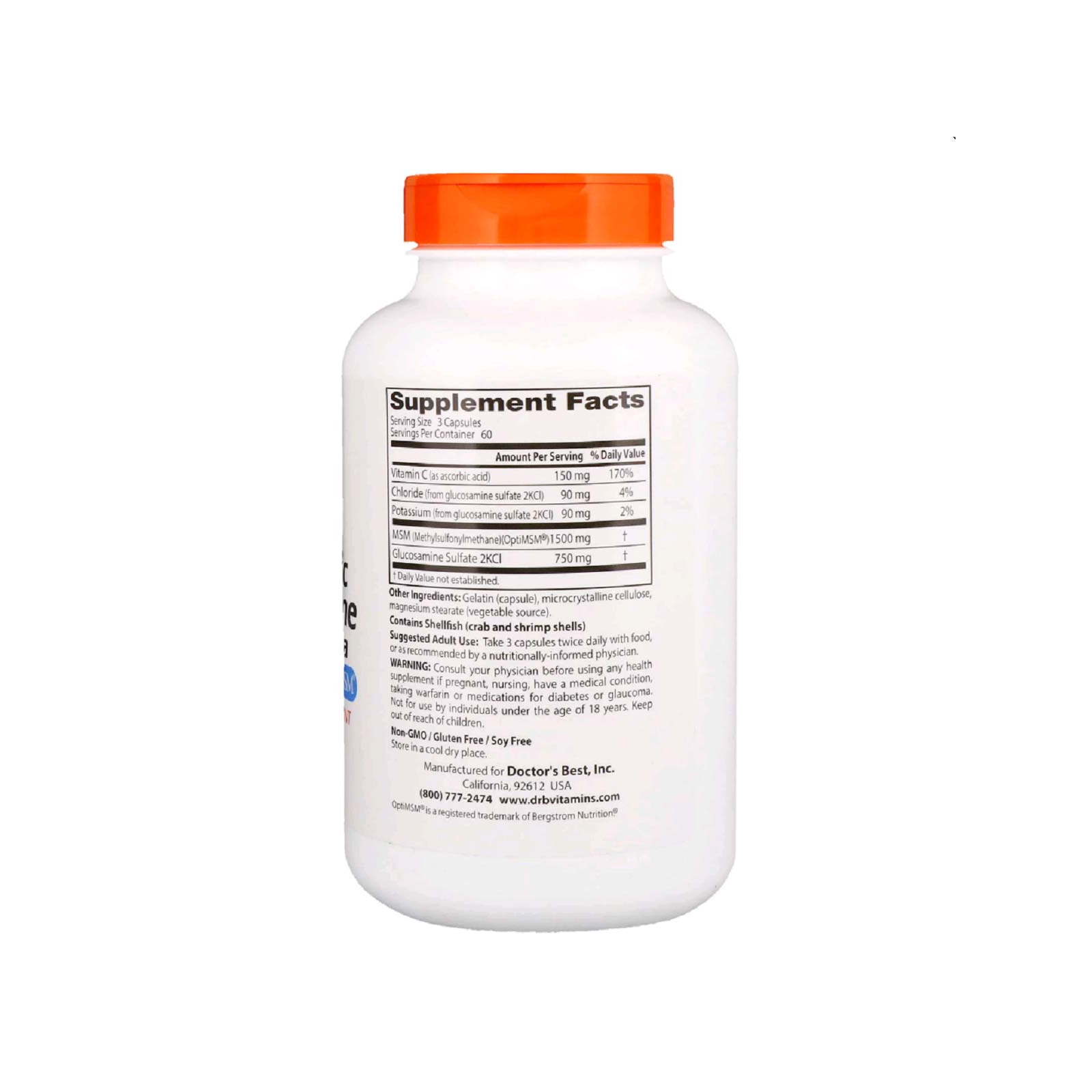 Витаминно-минеральный комплекс Doctor's Best Синергический Глюкозамин МСМ-Формула, OptiMSM, 180 капсул (DRB-00070) изображение 2
