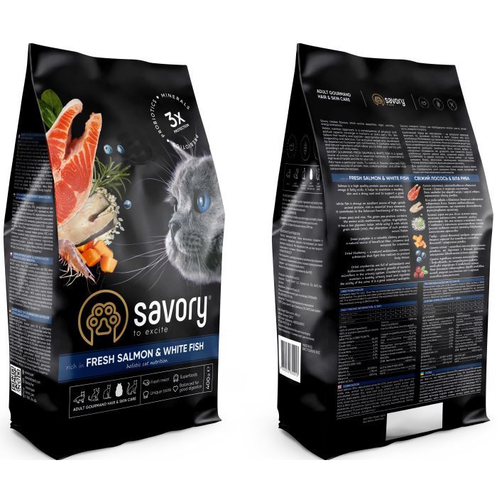 Сухий корм для кішок Savory Adult Cat Gourmand Fresh Salmon and White Fish 8 кг (4820232630037) зображення 2
