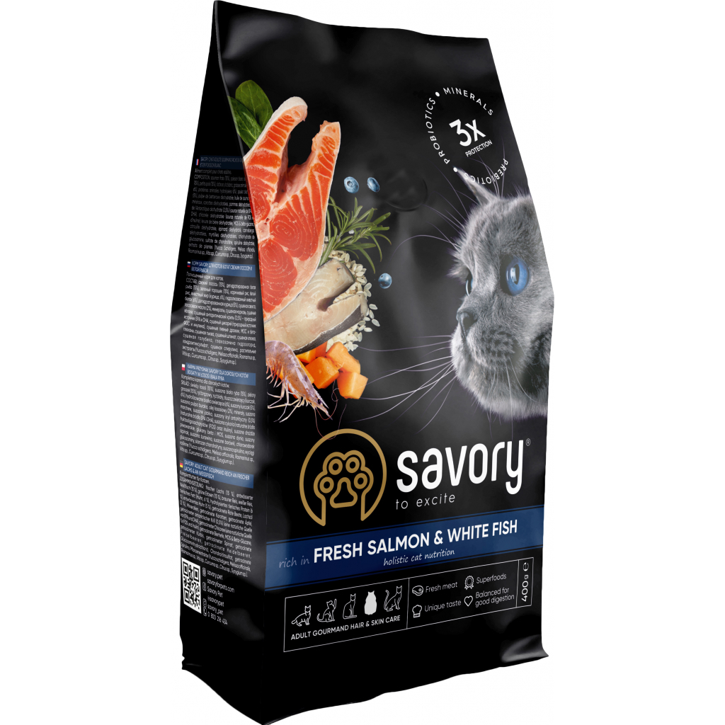 Сухий корм для кішок Savory Adult Cat Gourmand Fresh Salmon and White Fish 400 г (4820232630013)