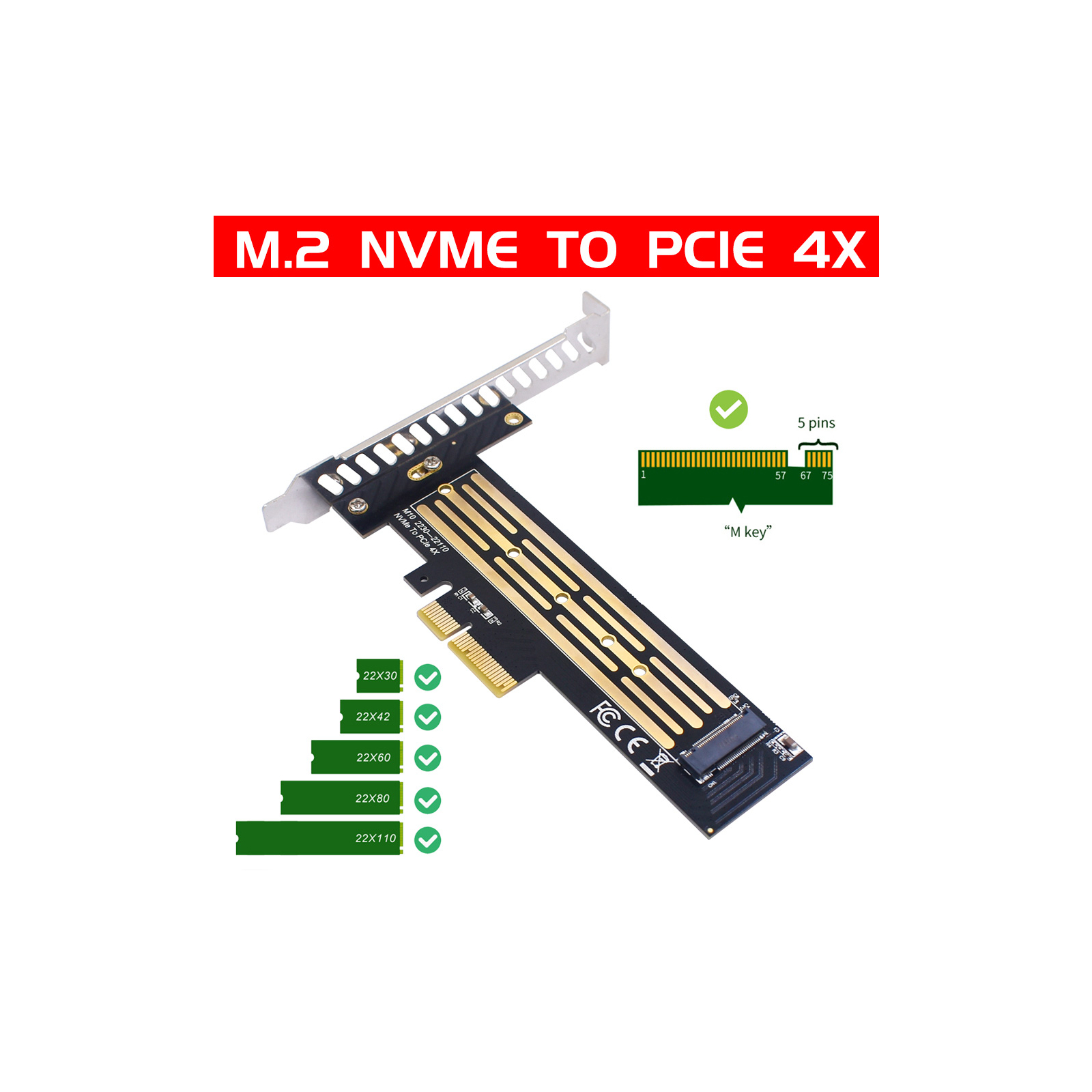 Контролер Dynamode M.2 SSD NVMe M-Key to PCI-E 3.0 x4/ x8/ x16, full profile br (PCI-Ex4- M.2 M-key) зображення 2