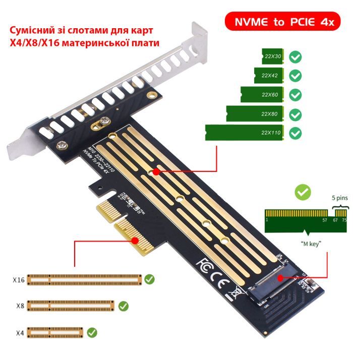 Контроллер Dynamode M.2 SSD NVMe M-Key to PCI-E 3.0 x4/ x8/ x16, full profile br (PCI-Ex4- M.2 M-key) изображение 6
