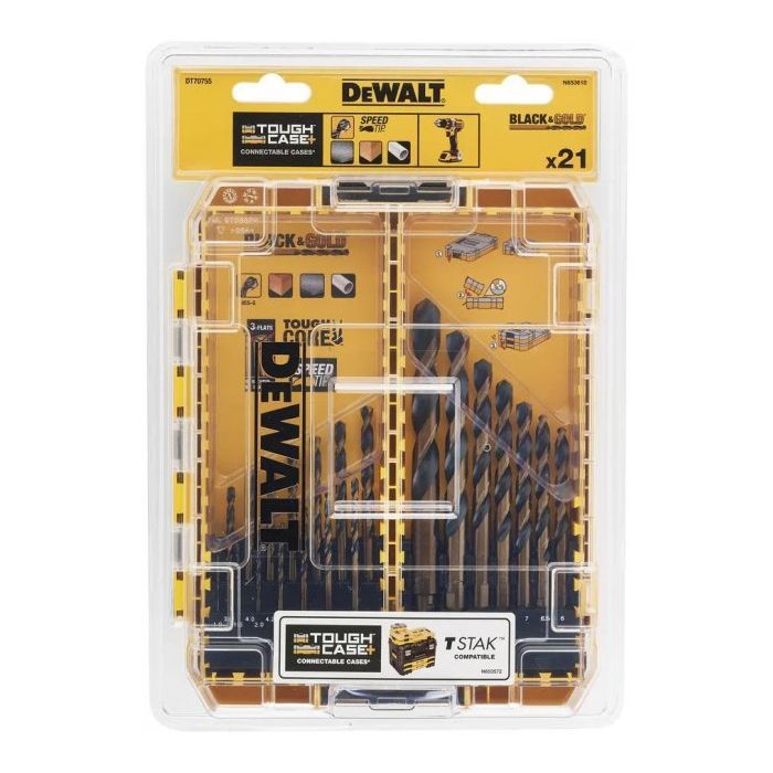 Набор сверл DeWALT по металлу Black&Gold HSS-G, 21 шт, кейс ToughCase (DT70755) изображение 3