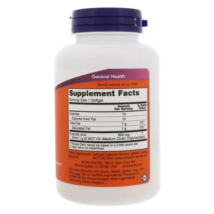 Жирні кислоти Now Foods Каприлова Кислота 600 мг, Caprylic Acid, 100 желатинових капсу (NOW-03347) зображення 2