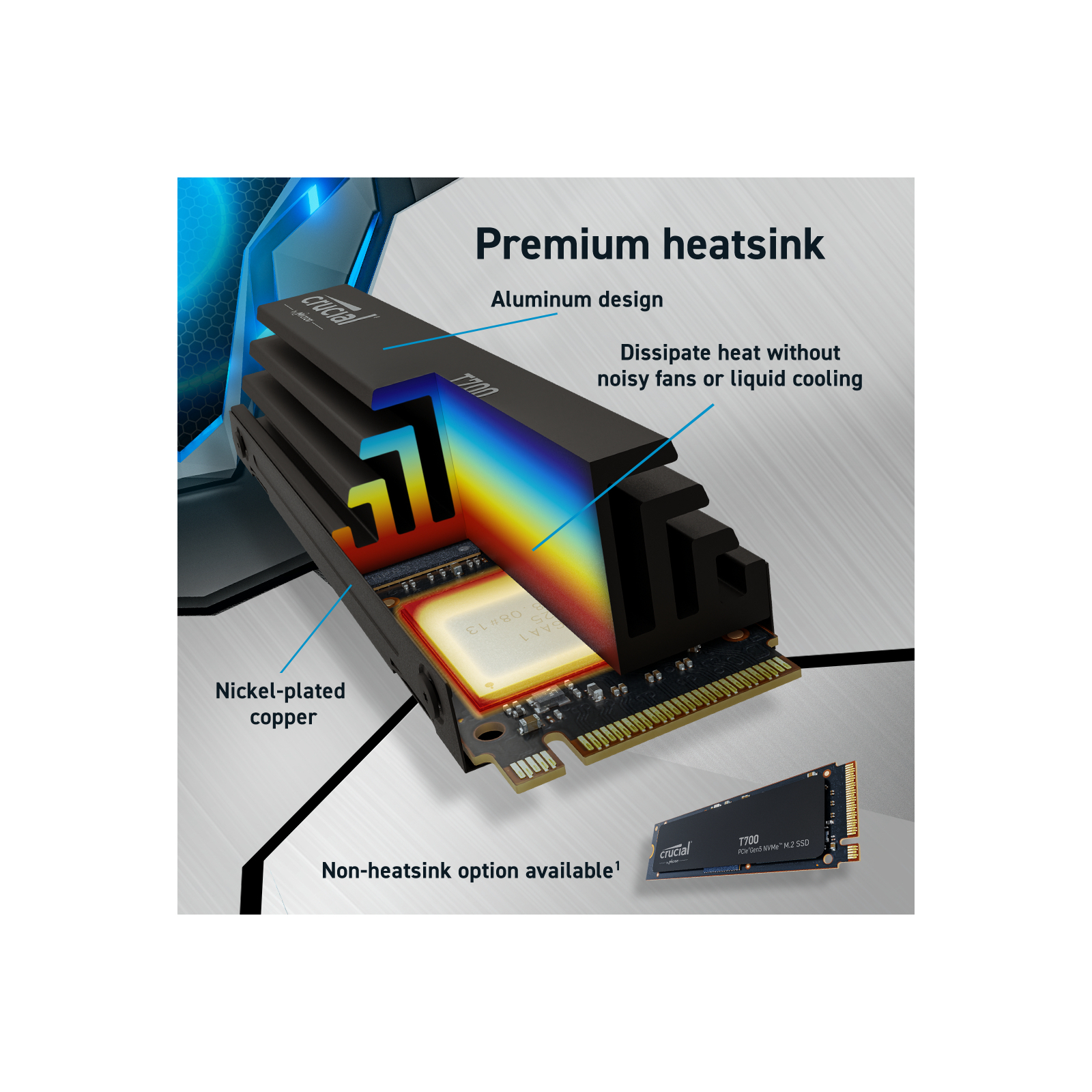 Crucial T700 4TB PCIe Gen5 NVMe M.2 SSD with heatsink, CT4000T700SSD5