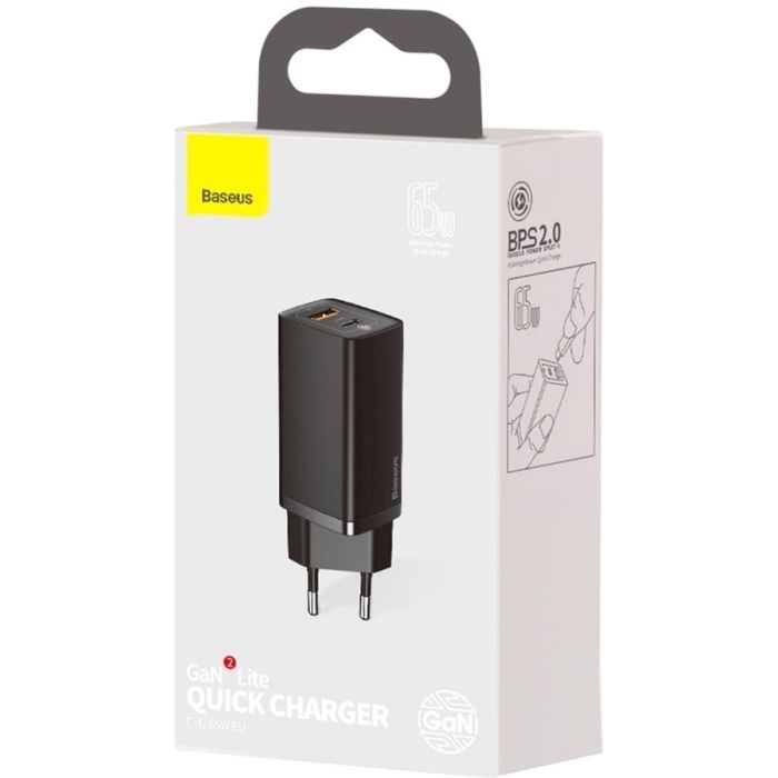 Зарядное устройство Baseus 2xUSB 65W GaN (USB-C+USB-A) black (CCGAN2L-B01) изображение 5