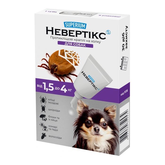Капли для животных Superium Nevertix Противоклещевые для собак от 1.5 до 4 кг (9136)