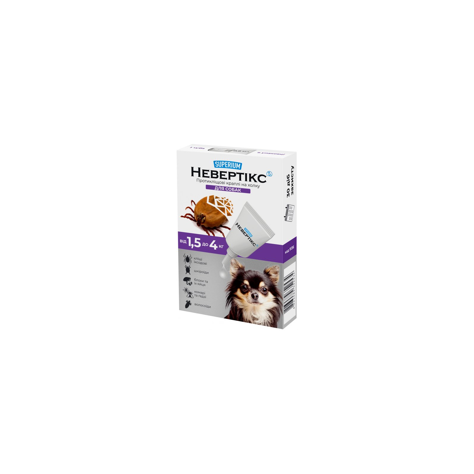 Капли для животных SUPERIUM Nevertix Противоклещевые для собак от 1.5 до 4 кг (9136)