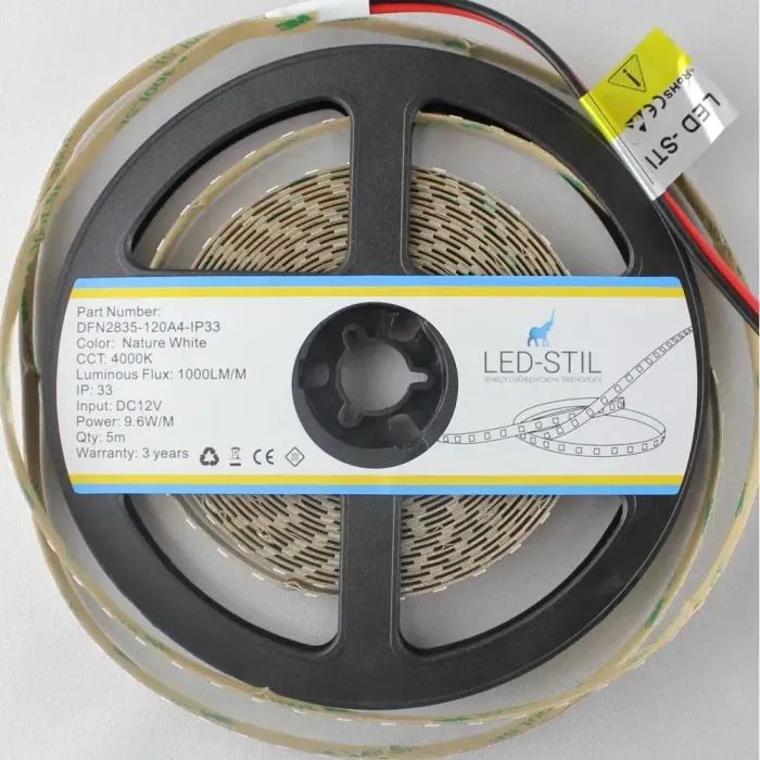 Світлодіодна стрічка LED-STIL 4000K 9,6 Вт/м 2835 120 діодів IP33 12 Вольт 1000 lm нейтральне світло (DFN2835-120A4-IP33) зображення 4