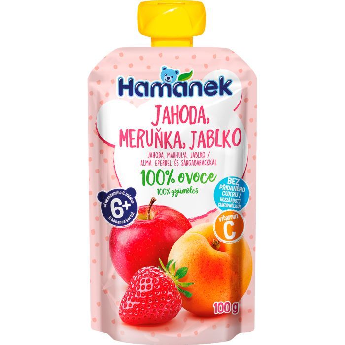 Детское пюре Hamanek из яблок, клубники и абрикосов 100 г (1215914)