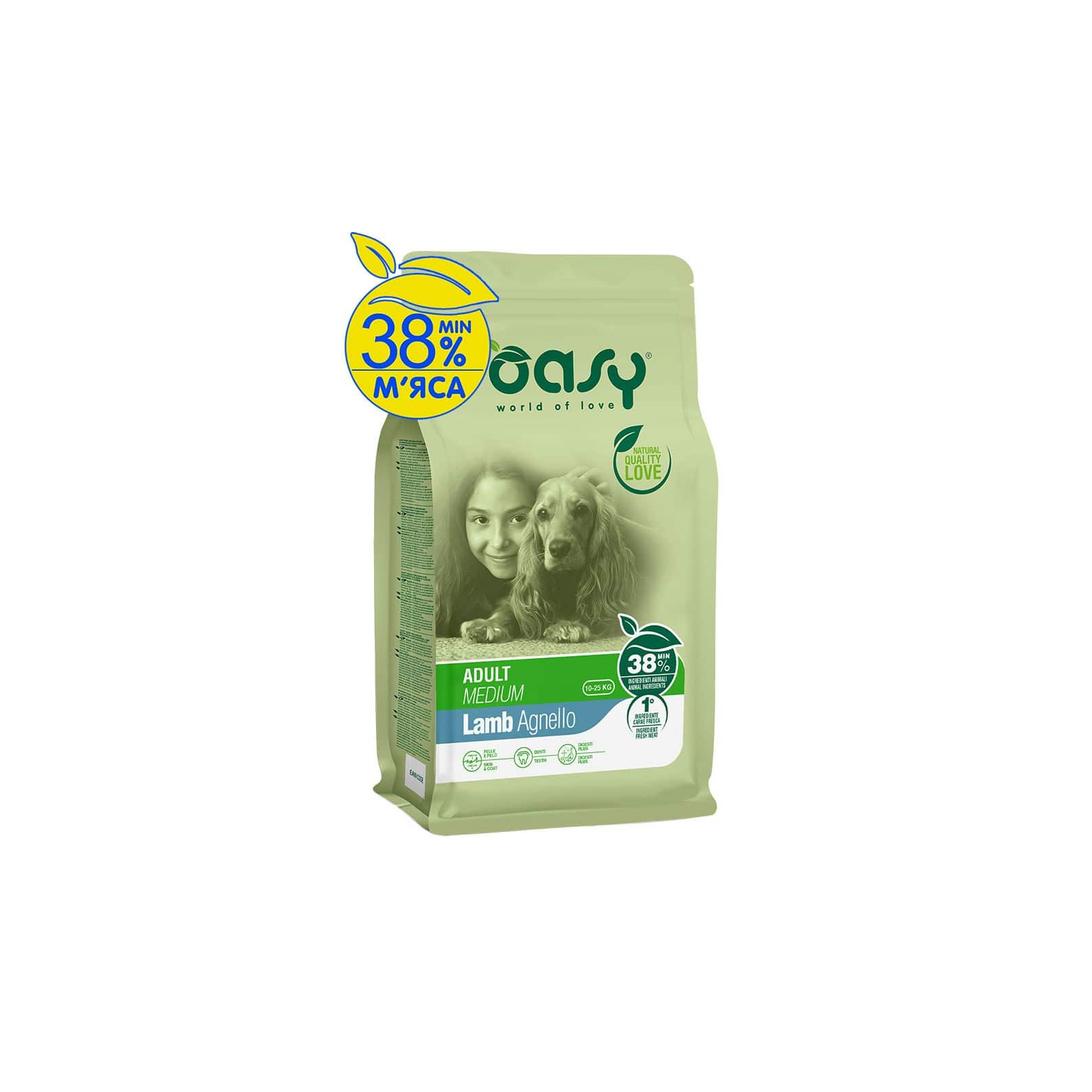 Сухой корм для собак OASY LIFESTAGE Adult Medium ягненок 12 кг (8053017349152)
