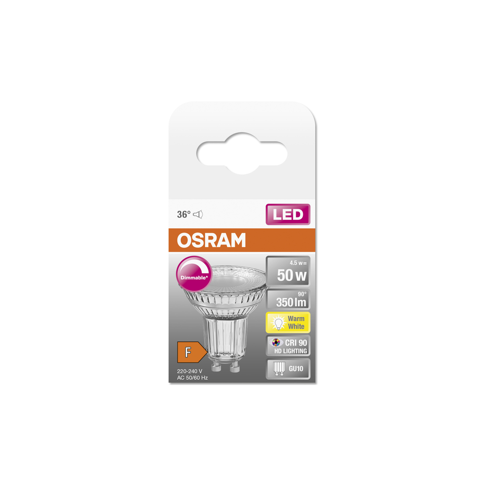 Лампочка Osram LED PAR16 DIM 50 36 4,5W/927 230V GU10 (4058075797888) зображення 4