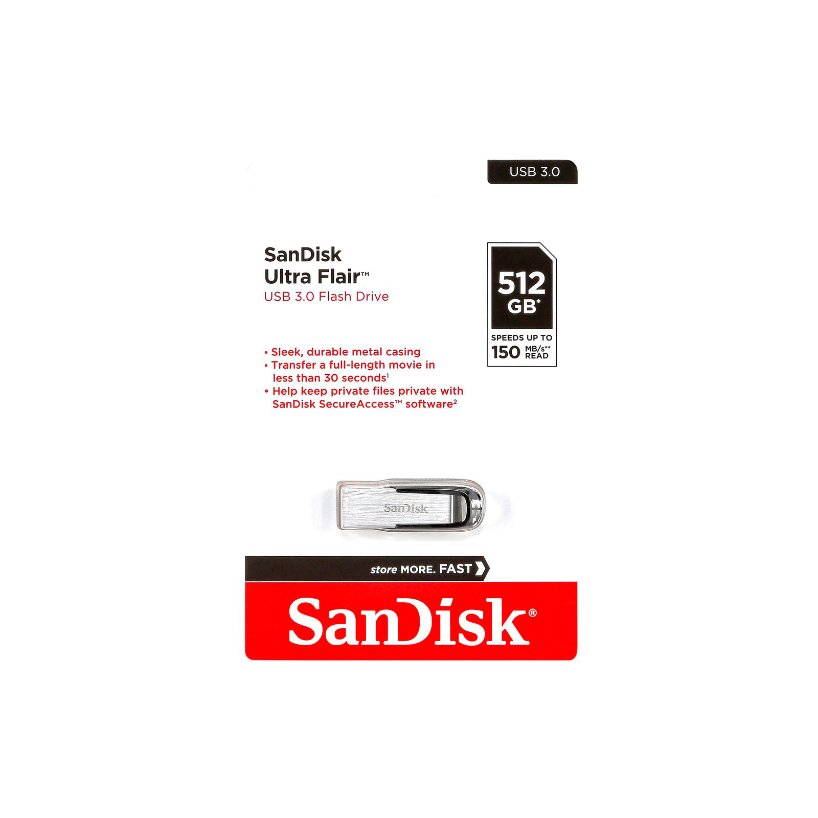 USB флеш накопитель SanDisk 512GB Ultra Flair Silver-Black USB 3.0 (SDCZ73-512G-G46) изображение 5