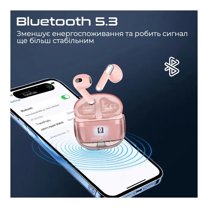 Наушники Promate TransPods Pink (transpods.pink) изображение 3
