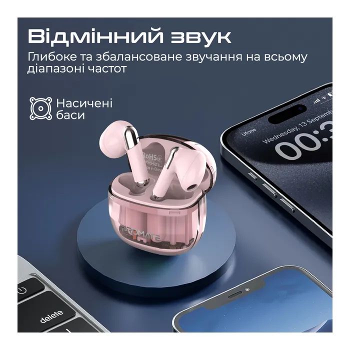 Наушники Promate TransPods Pink (transpods.pink) изображение 4