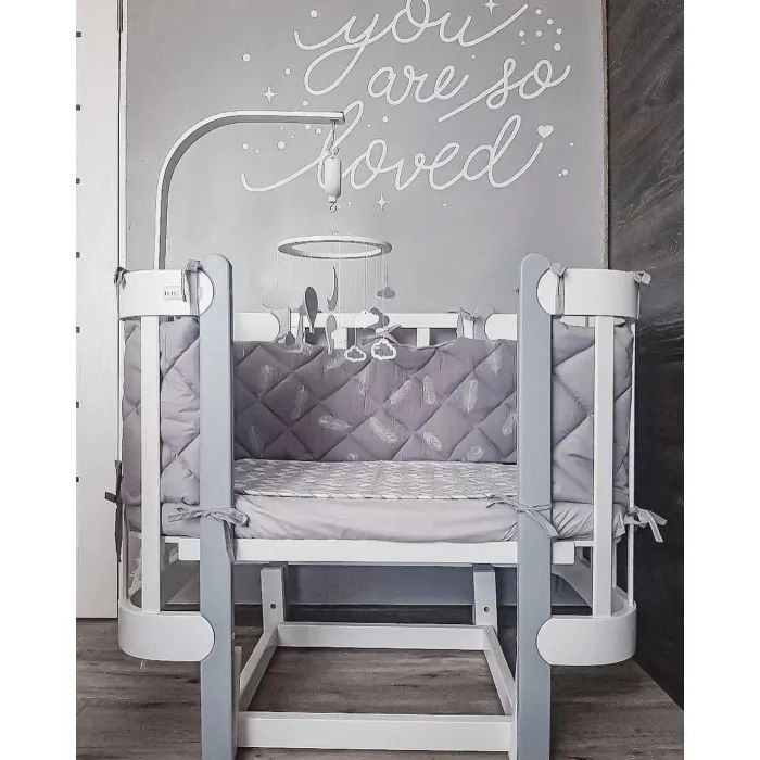 Кроватка Ingvart трансформер Nika 70 с опускной боковинкой (70х94, 70х120) бело-серая (3390037040) изображение 4