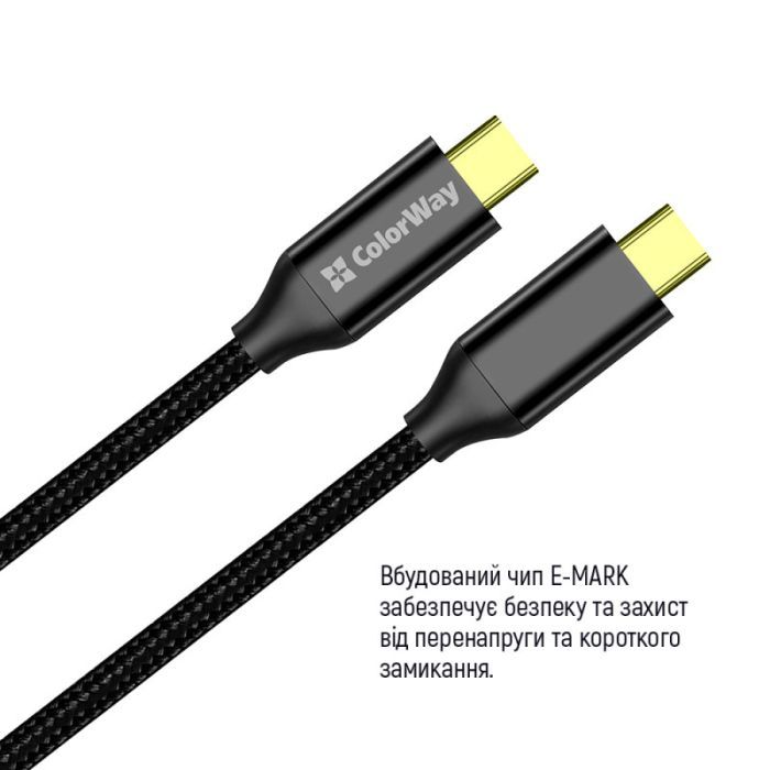 Дата кабель USB-C to USB-C 1.0m USB3.2 (20Gbps 4K PD100W) Gen2 5А black ColorWay (CW-CBPDCC062-BK) зображення 11