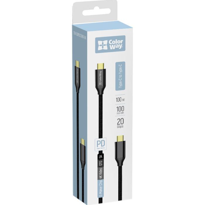 Дата кабель USB-C to USB-C 1.0m USB3.2 (20Gbps 4K PD100W) Gen2 5А black ColorWay (CW-CBPDCC062-BK) зображення 6