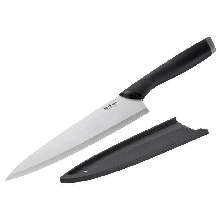 Кухонний ніж Tefal Comfort, 20см, з чохлом, нержавіюча сталь, пластик, чорний (K2213244)