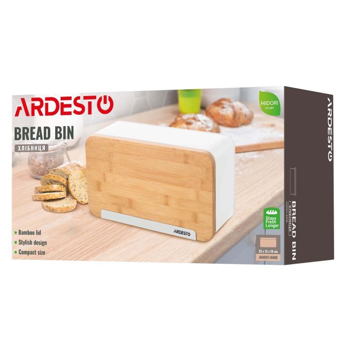 Хлебница Ardesto Midori 33х13х18см, метал, бамбук, білий (AR0914WB) изображение 11