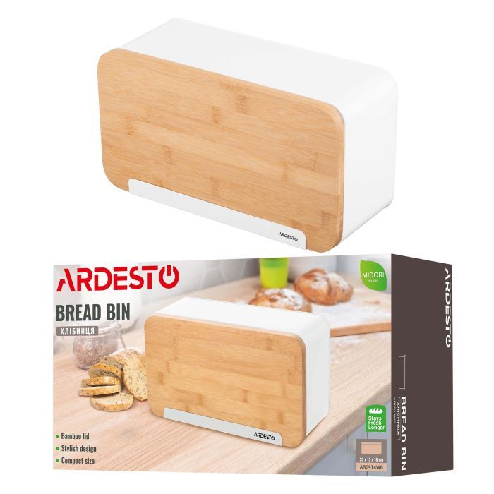 Хлебница Ardesto Midori 33х13х18см, метал, бамбук, білий (AR0914WB) изображение 12
