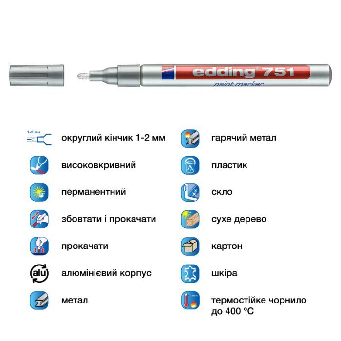 Маркер Edding Paint 1-2 мм круглый черный (e-751/01) изображение 4