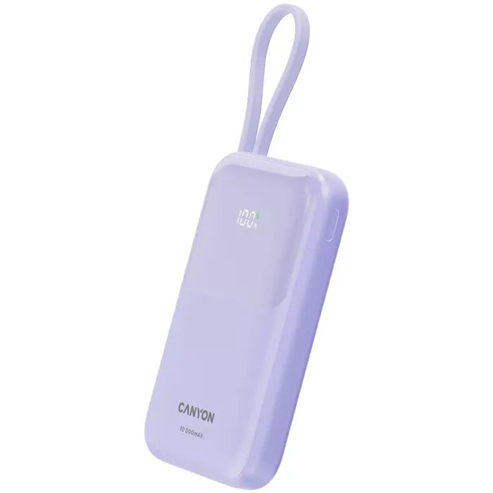 Батарея универсальная Canyon 10000mAh OnPower 101 PD/22.5W built-in cable Purple (CNS-CPB101PU) изображение 2
