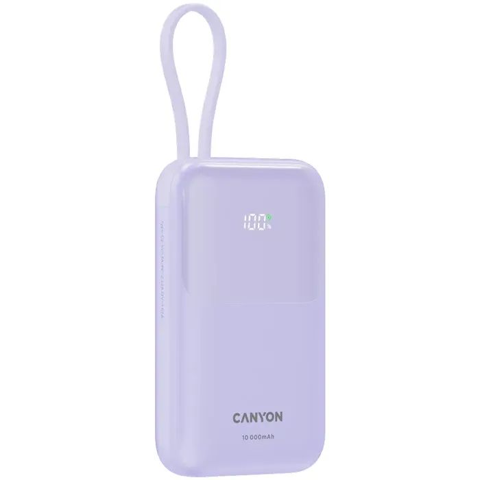 Батарея универсальная Canyon 10000mAh OnPower 101 PD/22.5W built-in cable Purple (CNS-CPB101PU) изображение 3