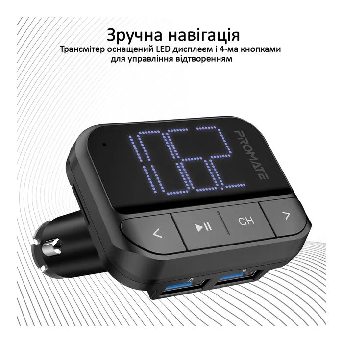 FM модулятор Promate ezfm-2 black AUX/SD/USB Black (ezfm-2.black) зображення 4