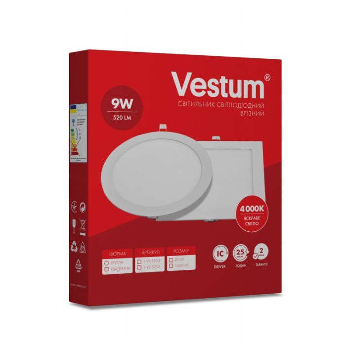 Светильник Vestum LED круглый 9W 4000K 220V (1-VS-5103) изображение 3