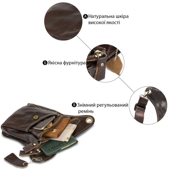 Сумка Vintage На пояс Коричневая (14939) изображение 5