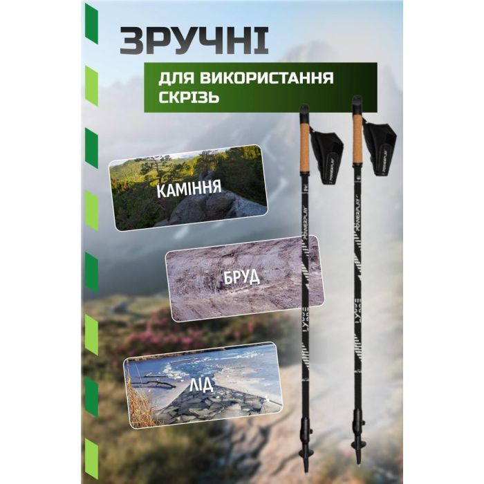 Палки для скандинавской ходьбы PowerPlay 9111 Lykke Black/White 80-135 см (PP_9111_White) изображение 3