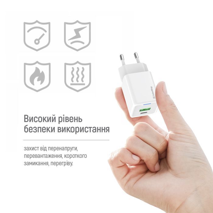 Зарядний пристрій ColorWay GaN Mini 30W PD Port PPS USB (Type-C PD + USB QC4.0) cable Type-C (CW-CHS053PDC-WT) зображення 11