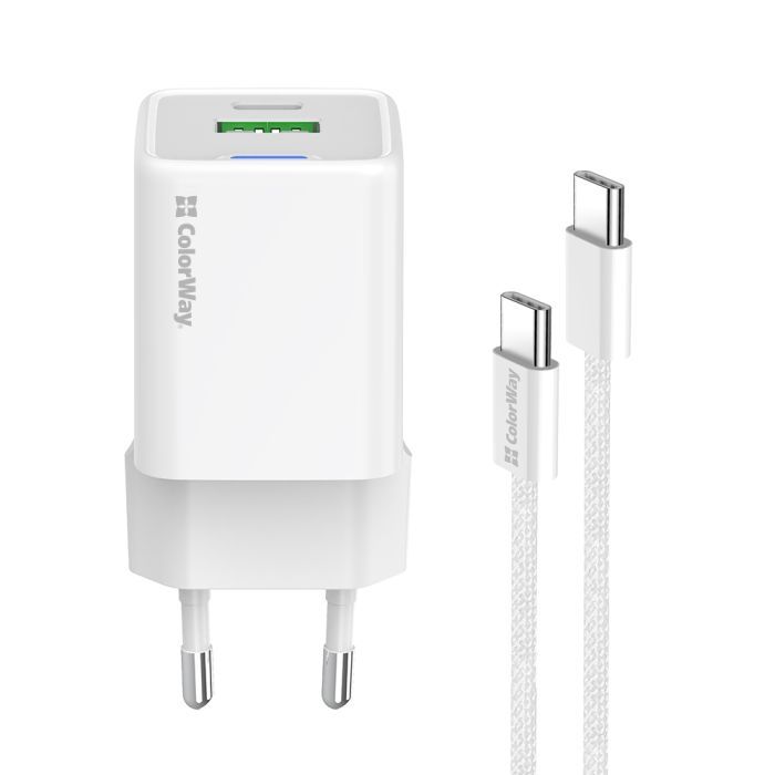 Зарядний пристрій ColorWay GaN Mini 30W PD Port PPS USB (Type-C PD + USB QC4.0) cable Type-C (CW-CHS053PDC-WT) зображення 3