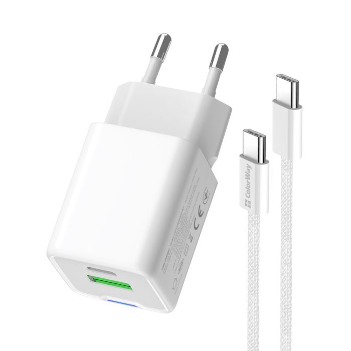 Зарядний пристрій ColorWay GaN Mini 30W PD Port PPS USB (Type-C PD + USB QC4.0) cable Type-C (CW-CHS053PDC-WT) зображення 4