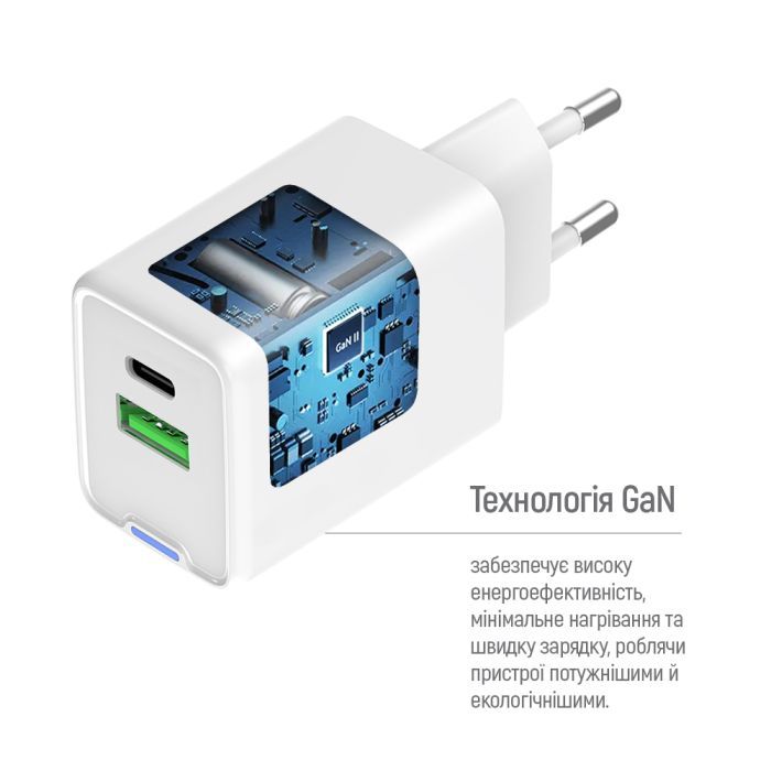 Зарядний пристрій ColorWay GaN Mini 30W PD Port PPS USB (Type-C PD + USB QC4.0) cable Type-C (CW-CHS053PDC-WT) зображення 8