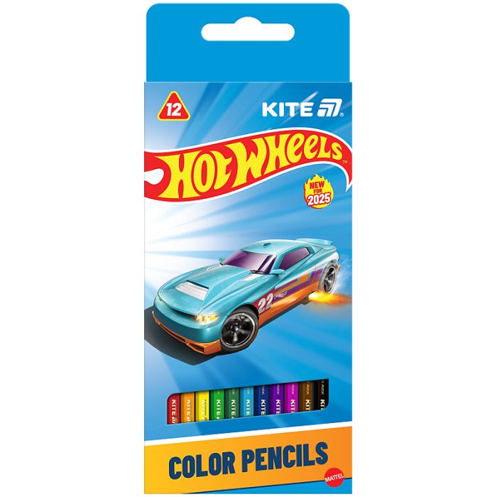 Карандаши цветные Kite Hot Wheels тригранні, 12 кольорів (HW25-053)