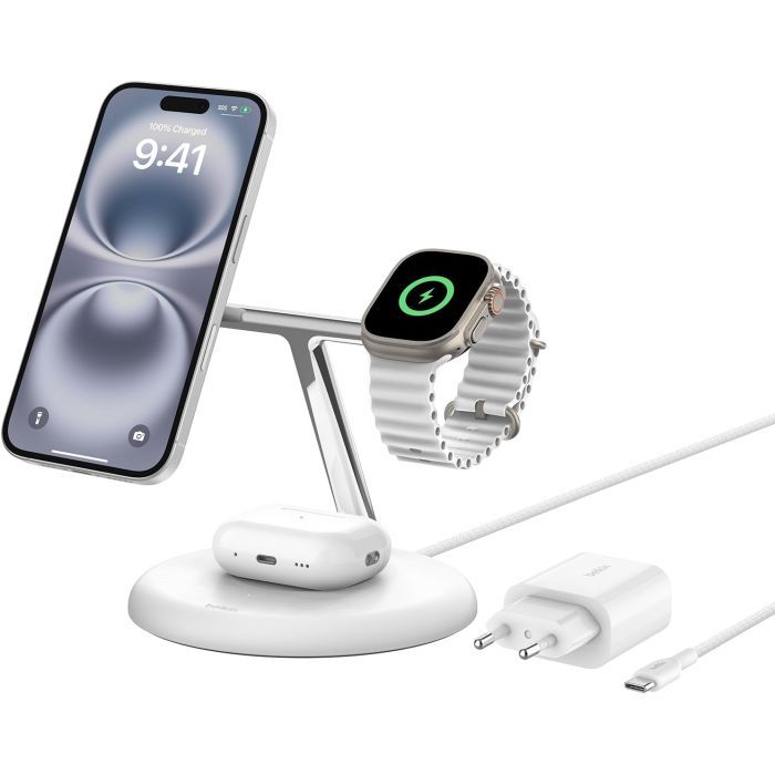 Зарядное устройство Belkin 3in1 Magnetic Adjustable Pad Qi2 15W White (WIZ023VFWH) изображение 2