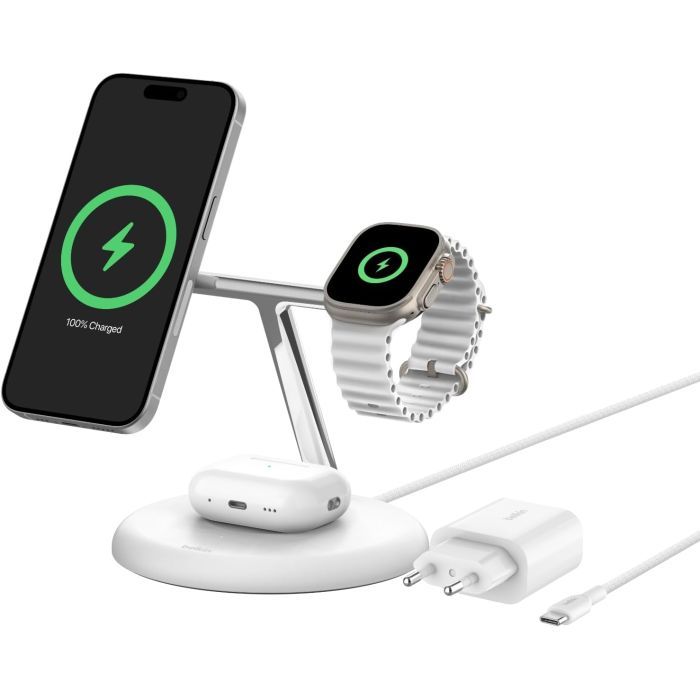 Зарядное устройство Belkin 3in1 Magnetic Adjustable Pad Qi2 15W White (WIZ023VFWH) изображение 3