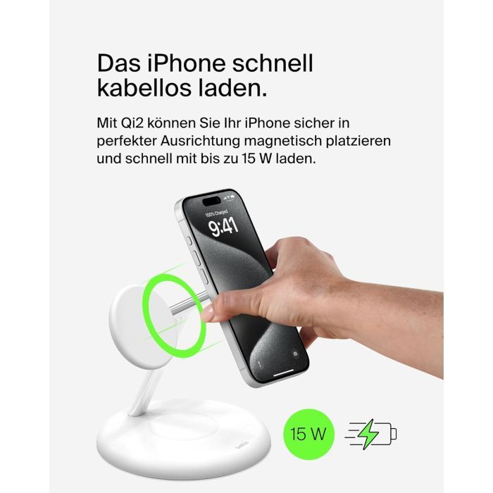 Зарядное устройство Belkin 3in1 Magnetic Adjustable Pad Qi2 15W White (WIZ023VFWH) изображение 4