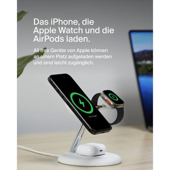 Зарядное устройство Belkin 3in1 Magnetic Adjustable Pad Qi2 15W White (WIZ023VFWH) изображение 6