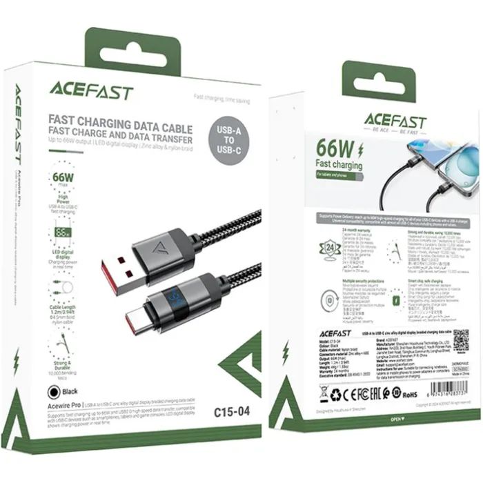 Дата кабель USB 2.0 AM to USB-C 1.2m digital display braided C15-04 black Acefast (6974316283737) зображення 4