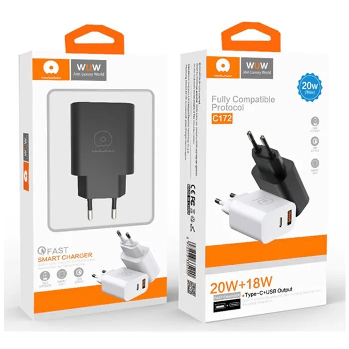 Зарядное устройство WUW C172 1xUSB-C PD20W + 1xUSB QC3.0 18W White (с172W) изображение 2