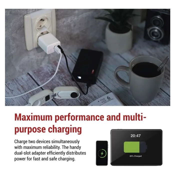 Зарядний пристрій EMOS V02G20 1xUSB-A + 1xUSB-C PD20W GaN (V02G20) зображення 4